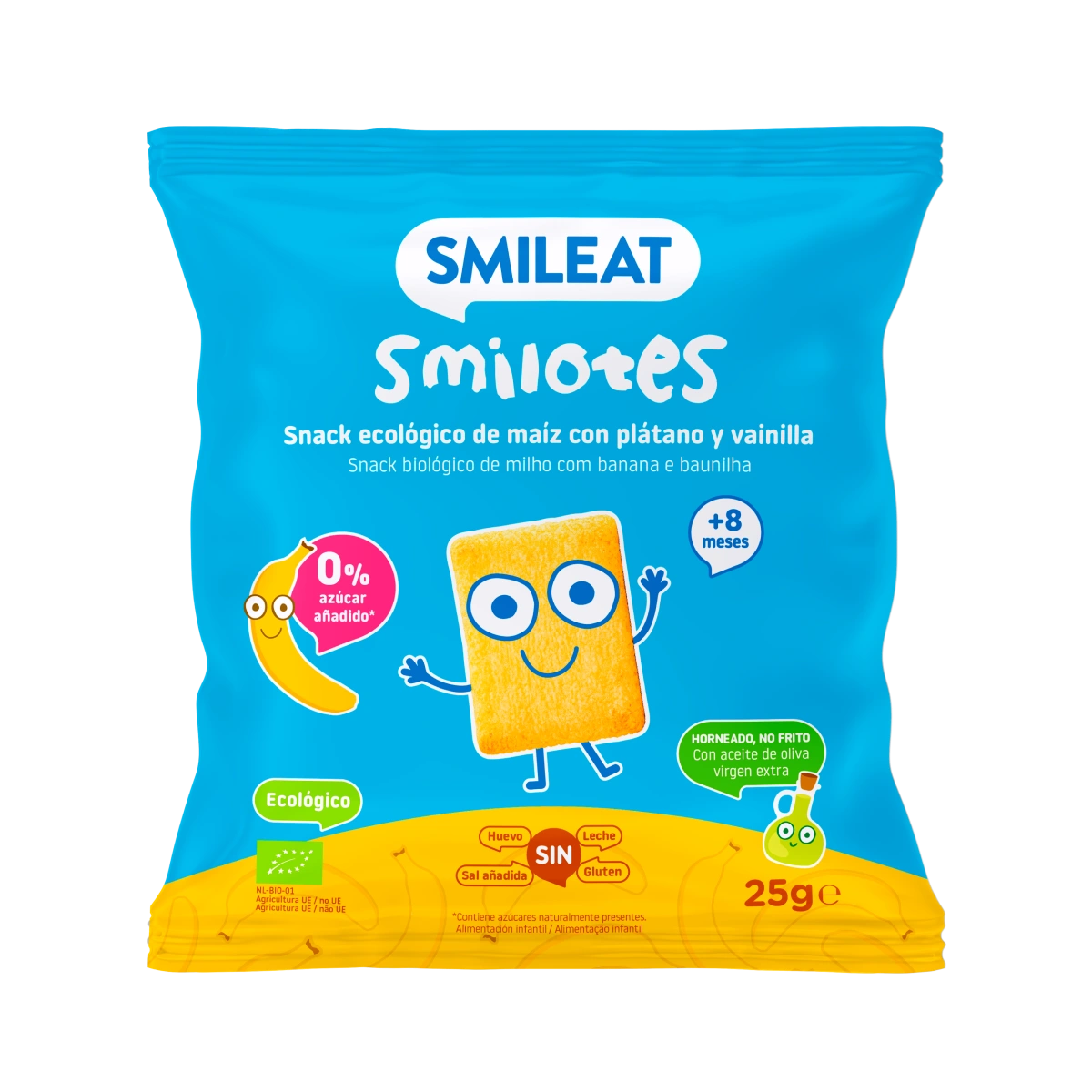 Snack biológico de milho com banana e baunhilha