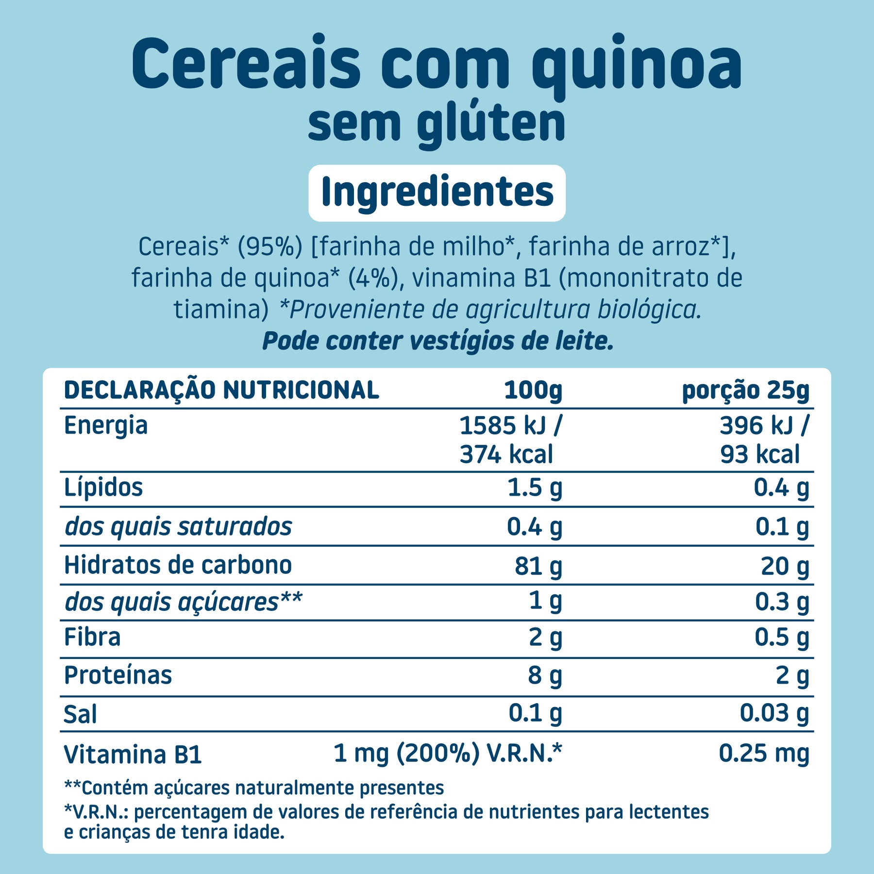 Papa de cereais com quinoa sem glúten