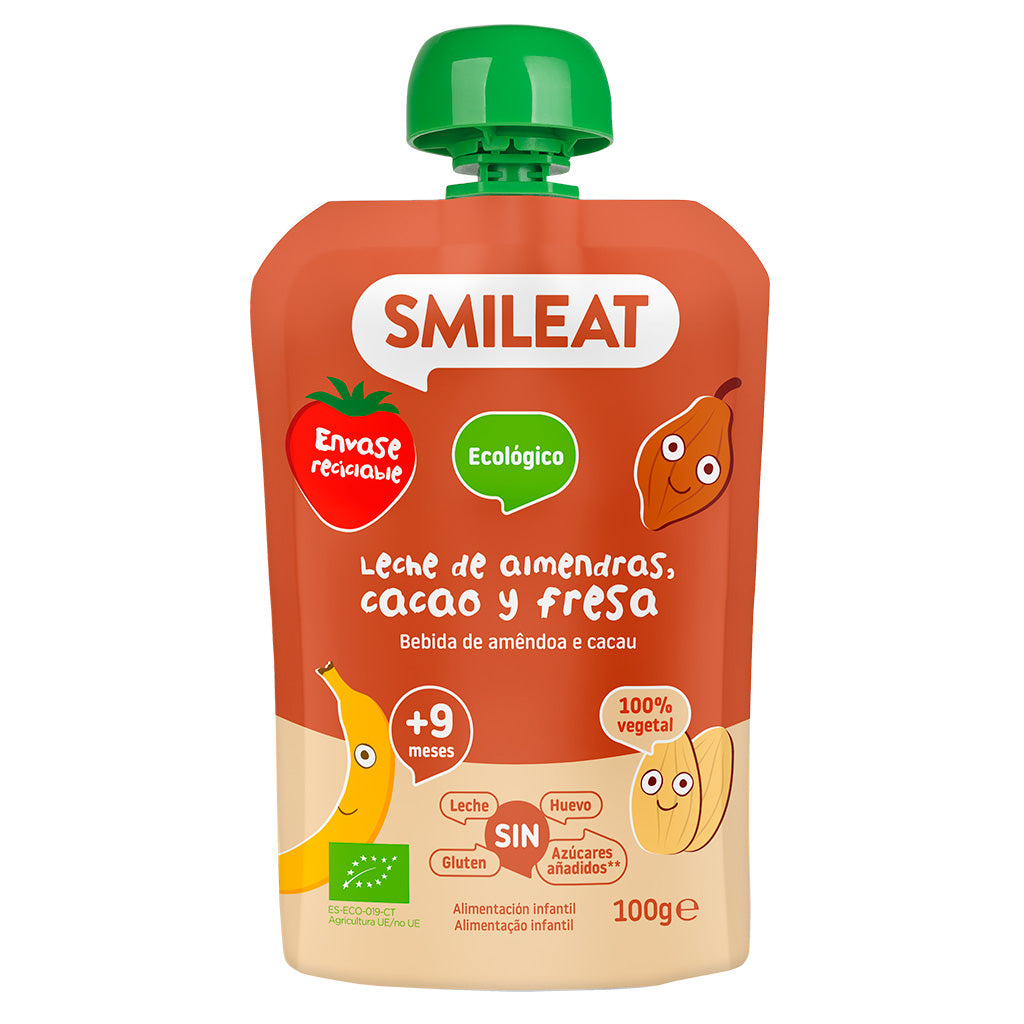 Pouch de bebida de amêndoa, cacau e morango