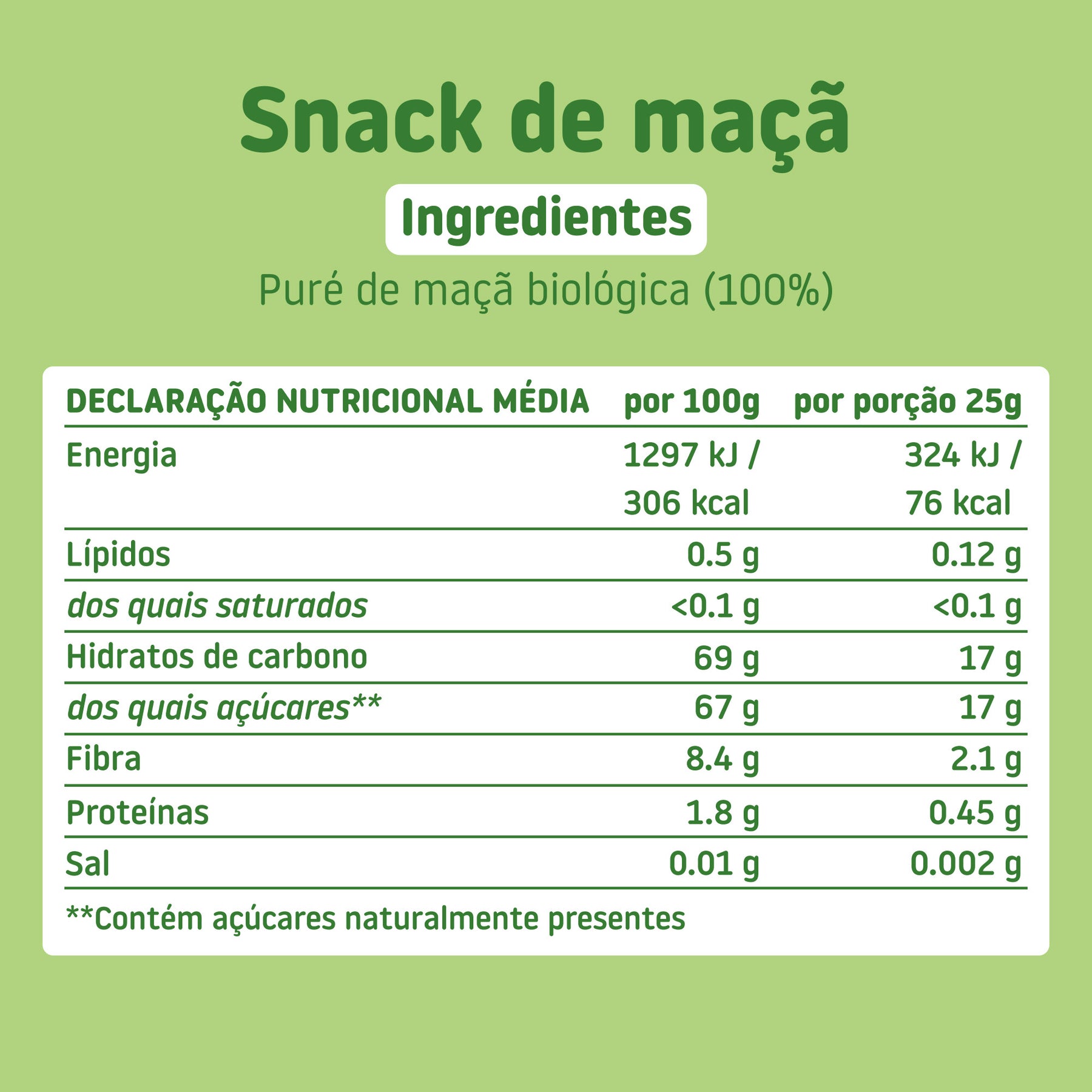 Ingredientes Puré de maçã ecológica