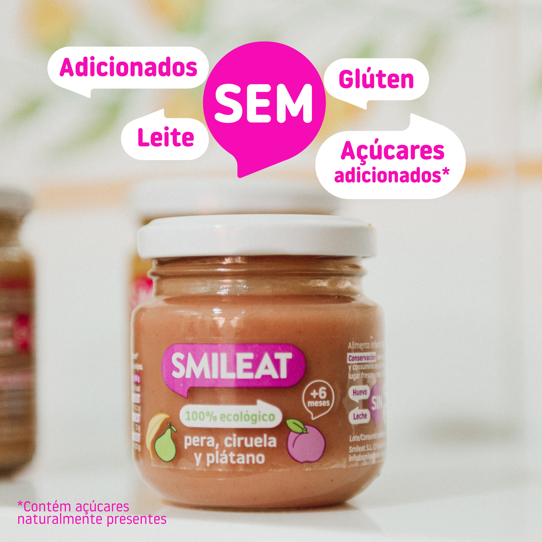 Boião de pera, ameixa e banana
