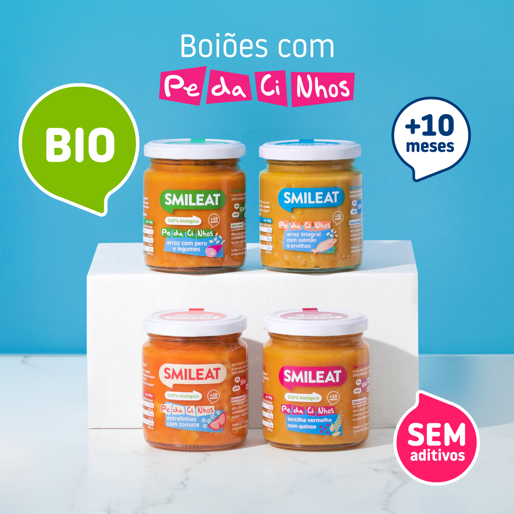 Boiões de PE-DA-CI-NHOS arroz integral com salmão e ervilhas
