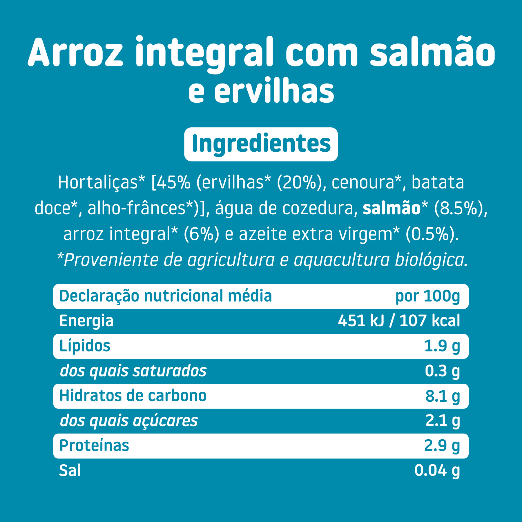 Boiões de PE-DA-CI-NHOS arroz integral com salmão e ervilhas