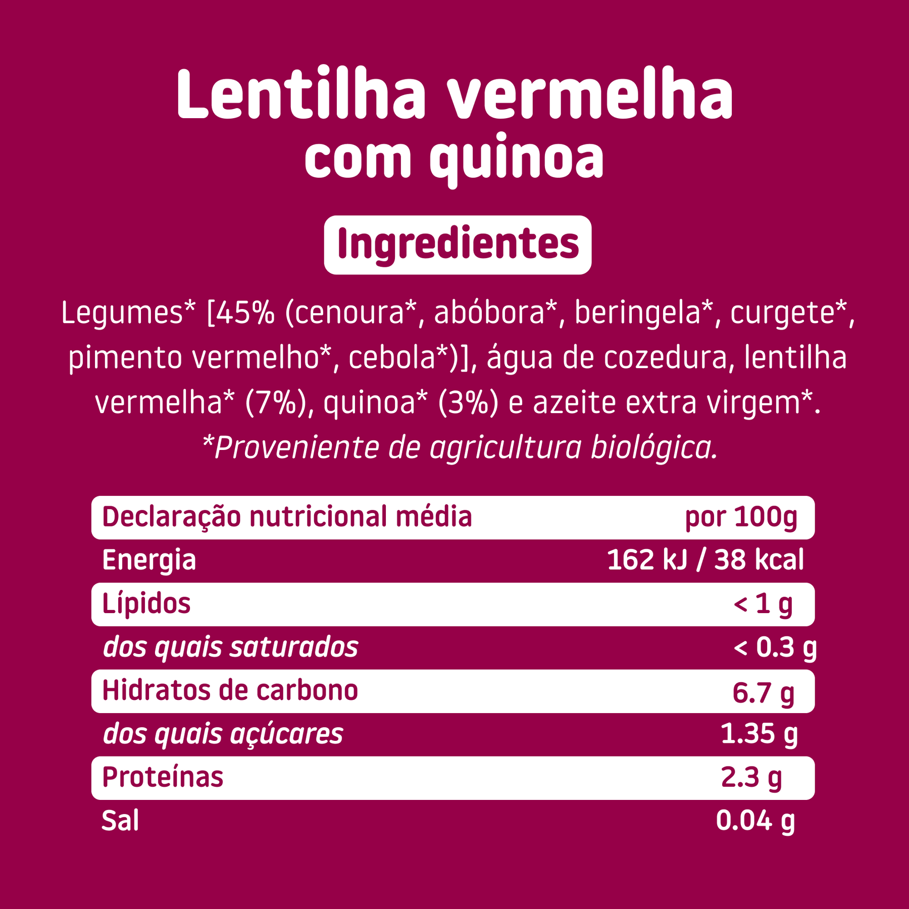 Boião de PE-DA-CI-NHOS lentilha vermelha com quinoa