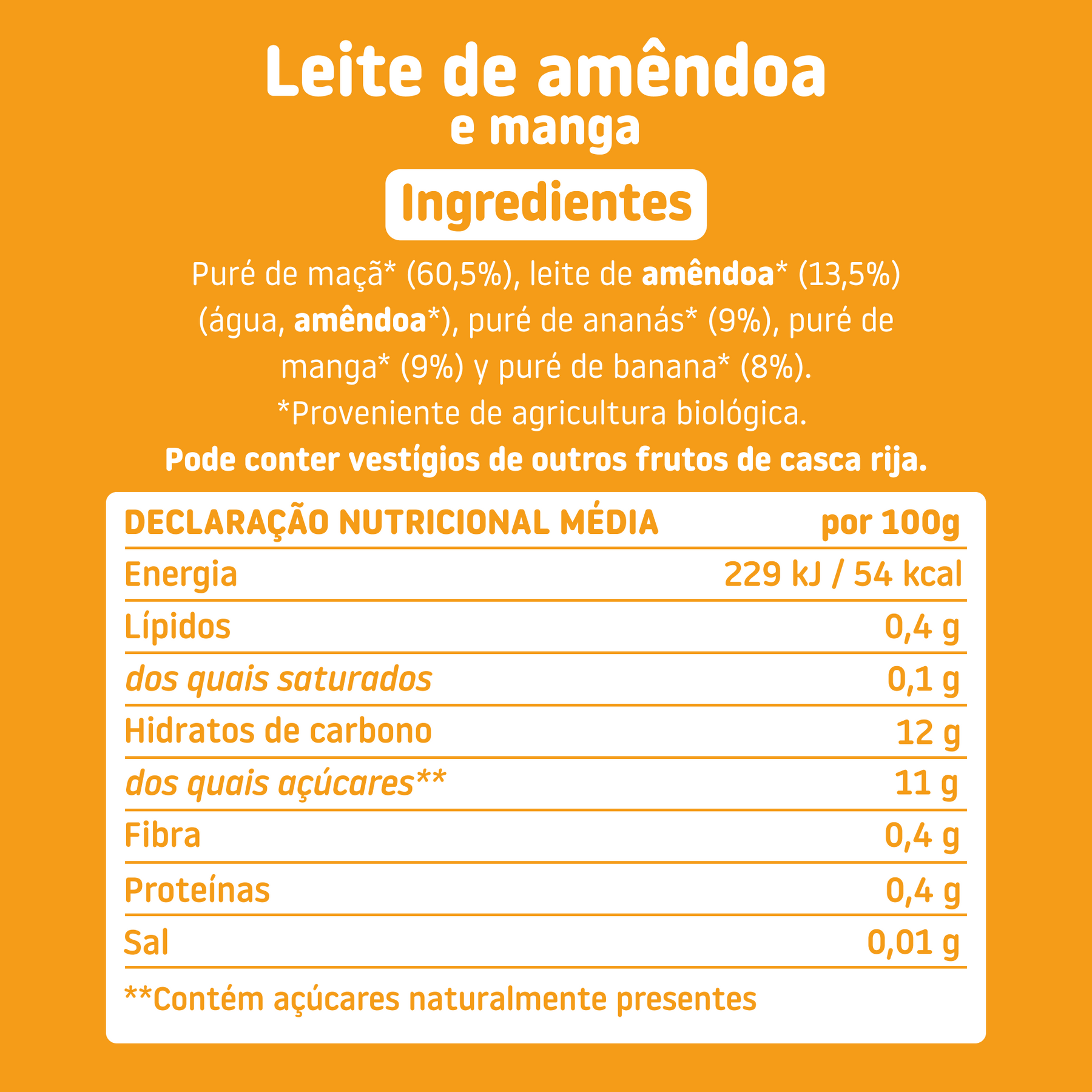 Pouch de bebida de amêndoa, manga e ananás