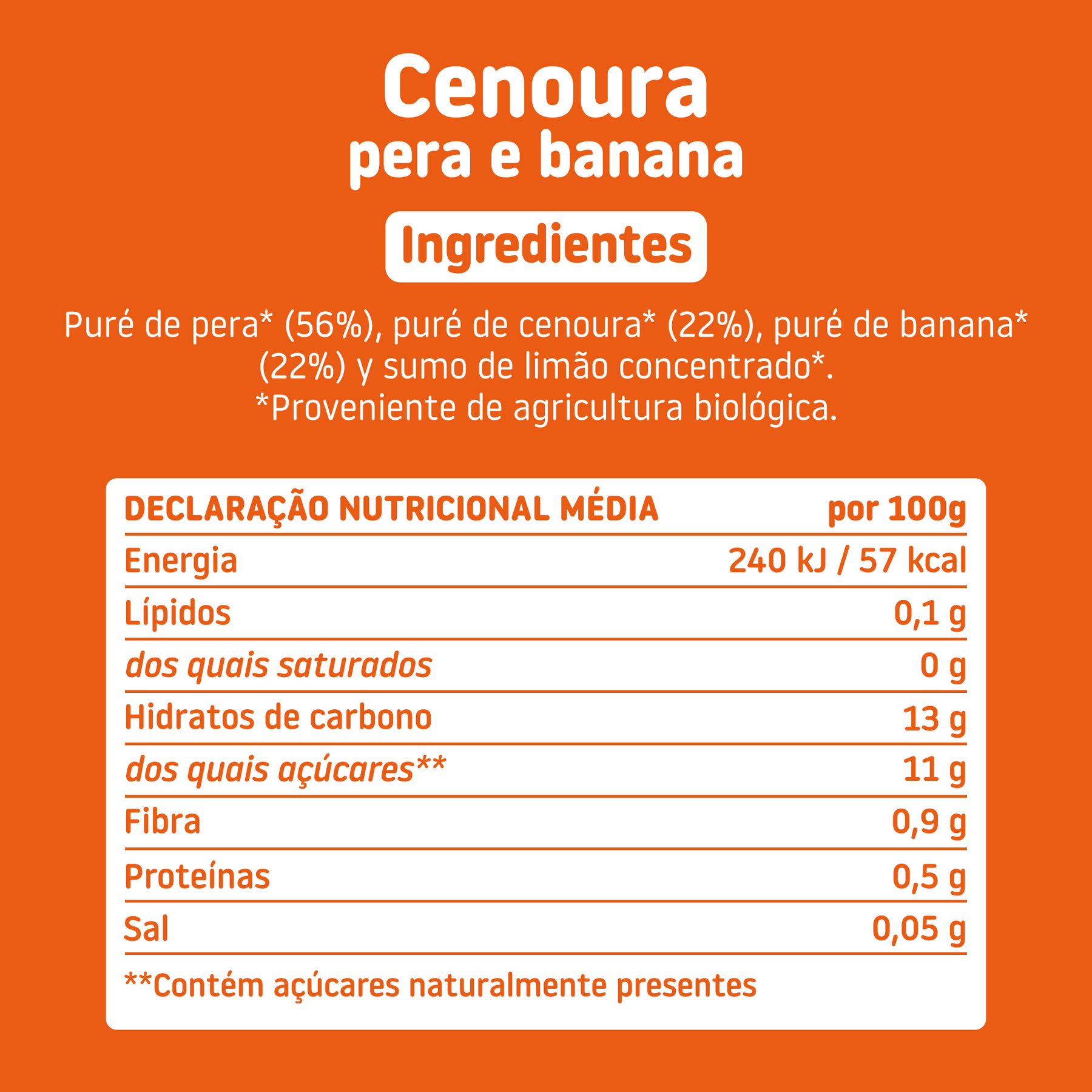 Pouch de cenoura, pera e banana