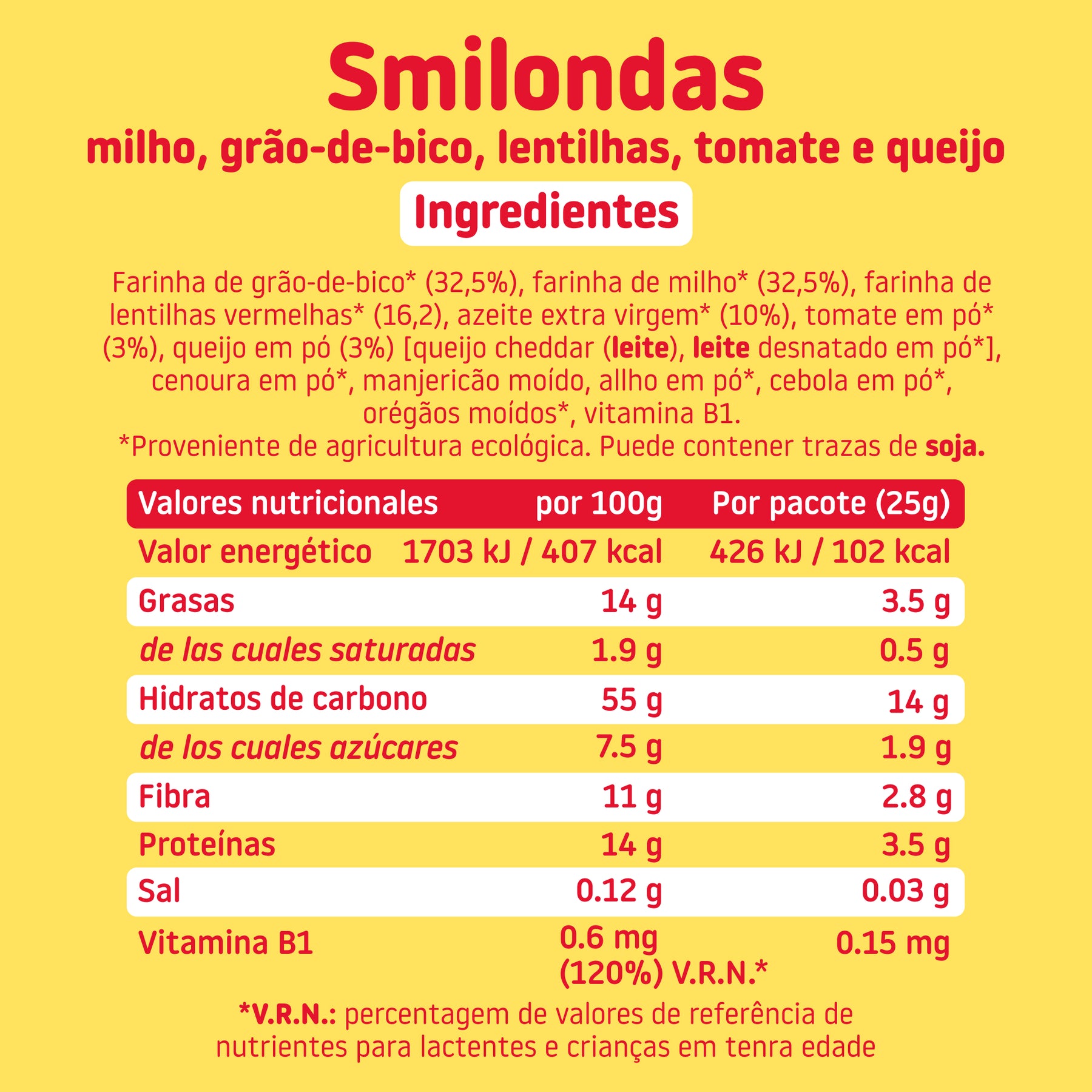 Smilondas de milho, grão-de-bico, lentilhas, tomate e queijo