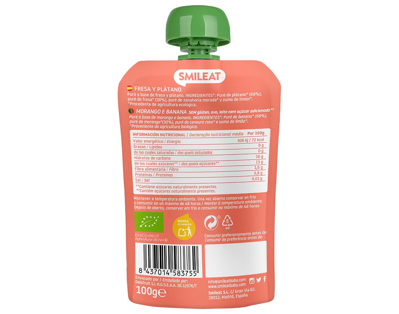 Pouch Morango e Banana 100 g