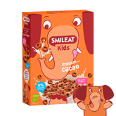 Cereais biológicos de cacau SMILEAT Kids com aveia integral e 0% adoçantes artificiais.
