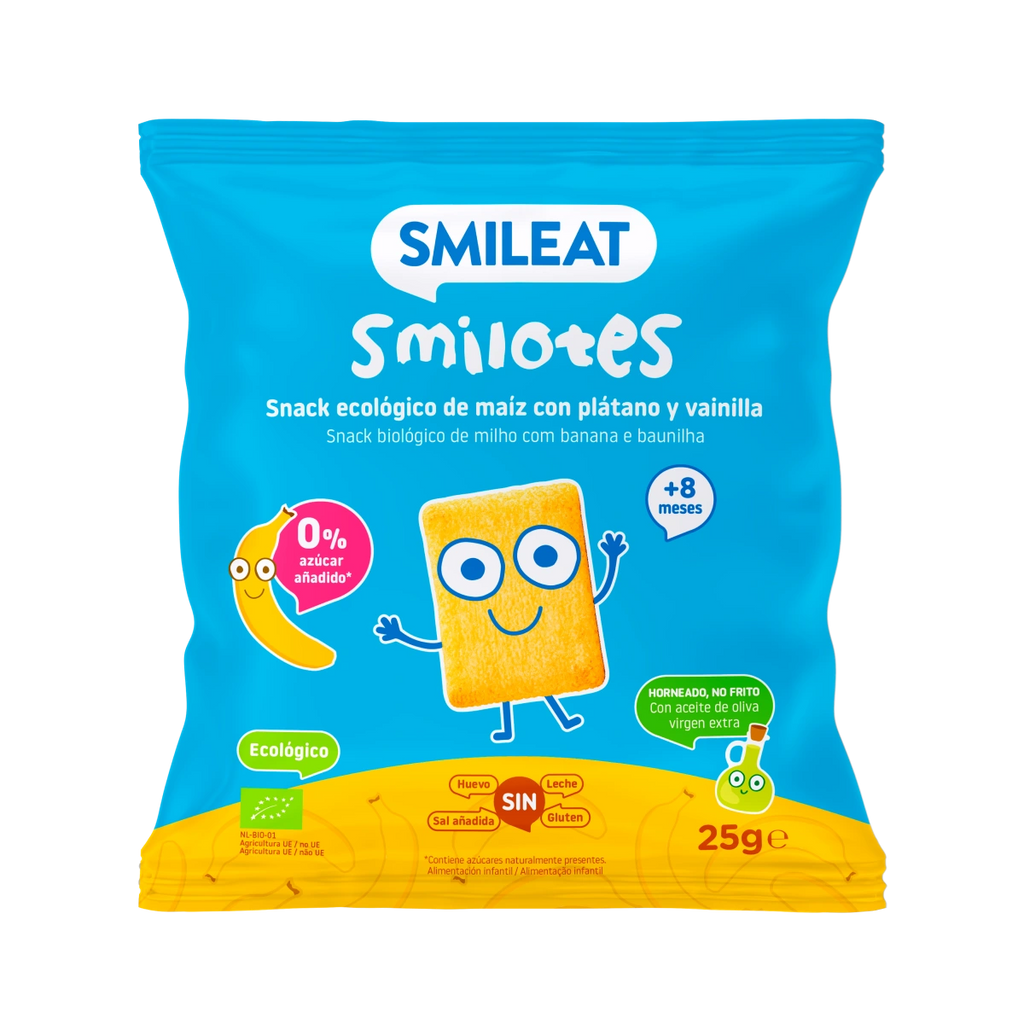 Snack biológico de milho com banana e baunhilha