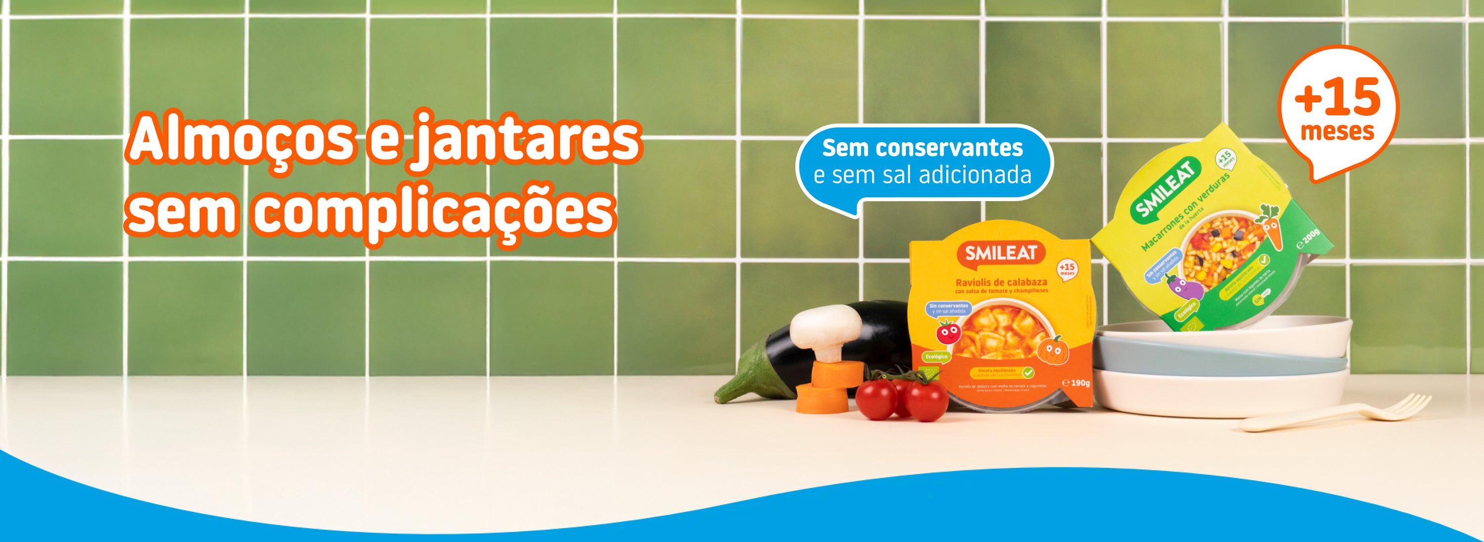 Pack 4 Refeições Smileat variadas: Ravioli de abóbora e Macarrão com legumes, comida caseira para bebé de mais de 15 meses.