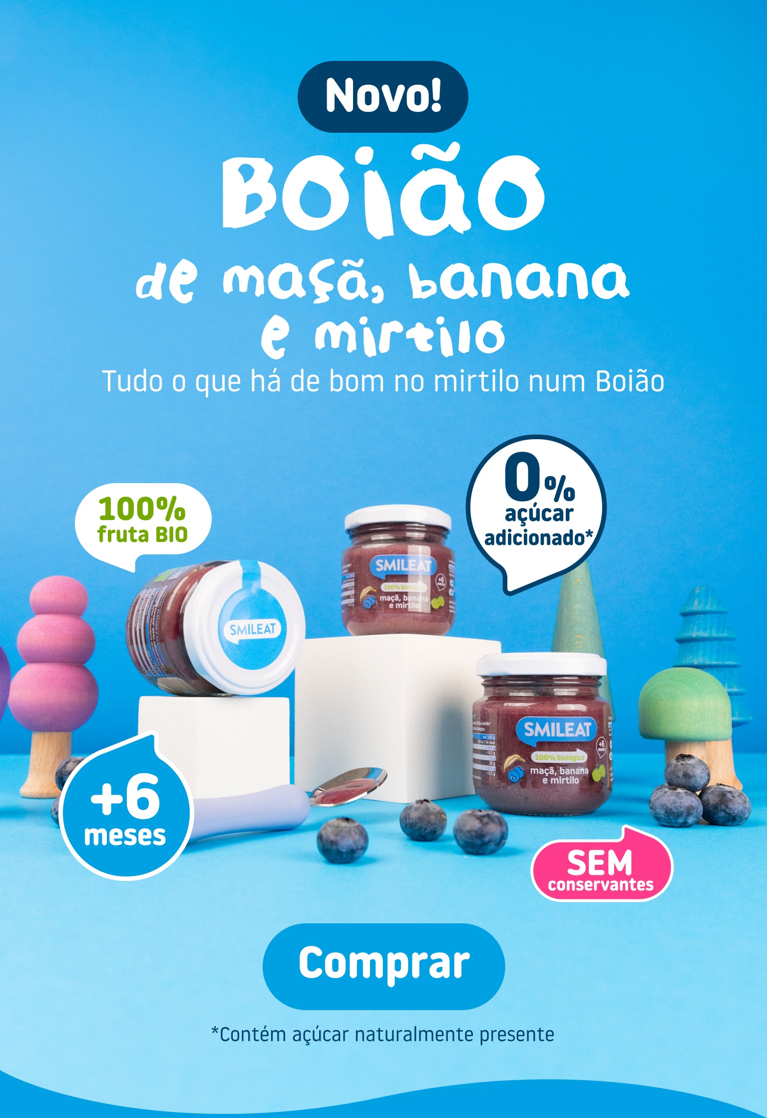 Lançamento do tarrito de mirtilo SMILEAT alimentação infantil biológica
