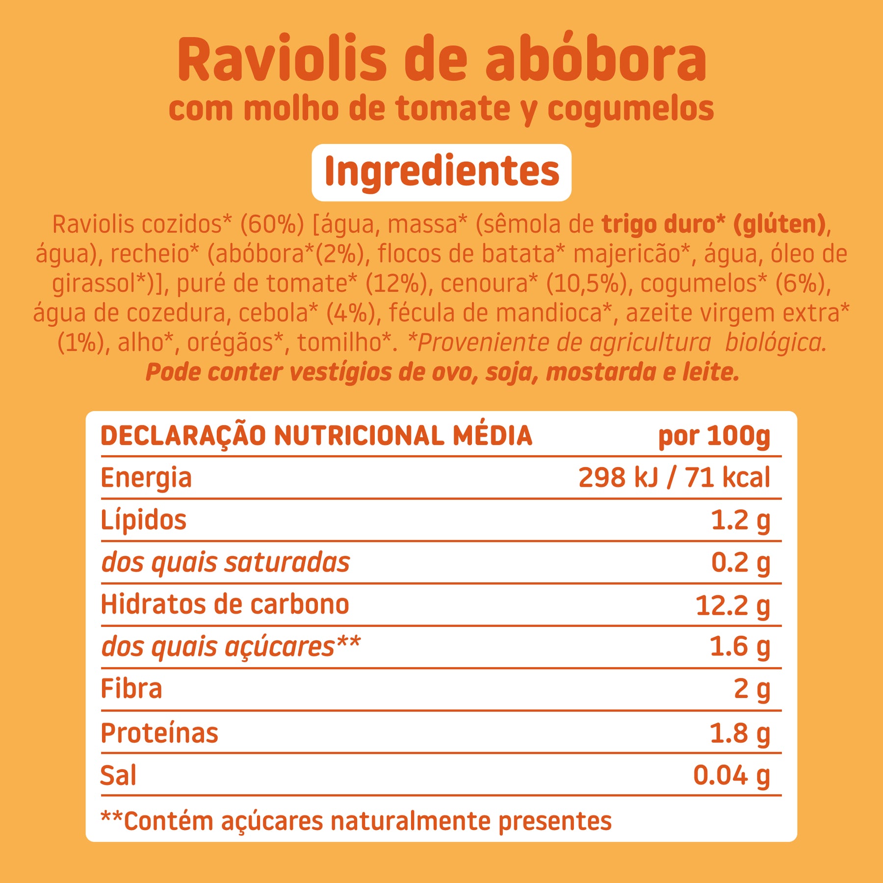 Raviolis de abóbora com molho de tomate y cogumelos ingredientes