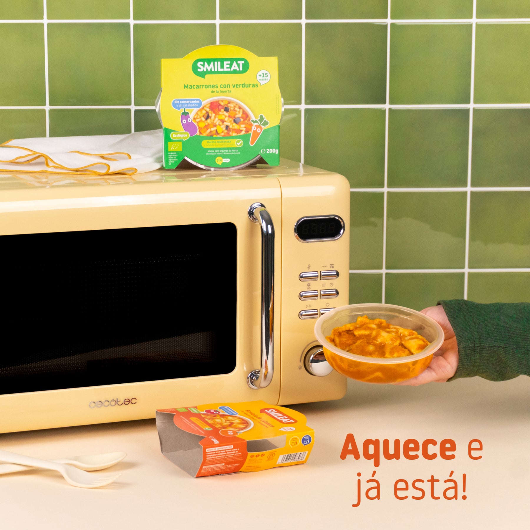 Pratinho Smileat de Ravioli de abóbora com molho de tomate e cogumelos, refeição pronta sem sal adicionada para bebé de 15 meses.