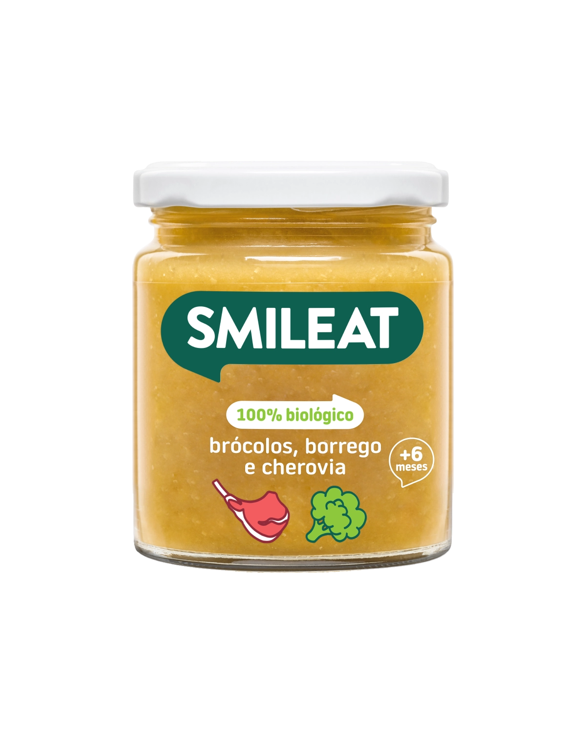Boião 100% biológico +6 meses brócolos, borrego e cherovia