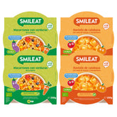 Pack de 4 refeições prontas: Ravioli de abóbora e Macarrão com legumes. Receita caseira a vapor, sem sal nem conservantes para bebés de +15 meses.