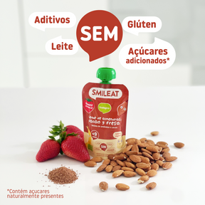 Pouch de bebida de amêndoa, cacau e morango