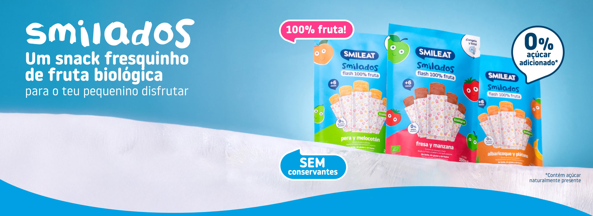 Smilados, snack fresquinho de fruta biológica, feito com 100% fruta, ideal para os mais pequenos