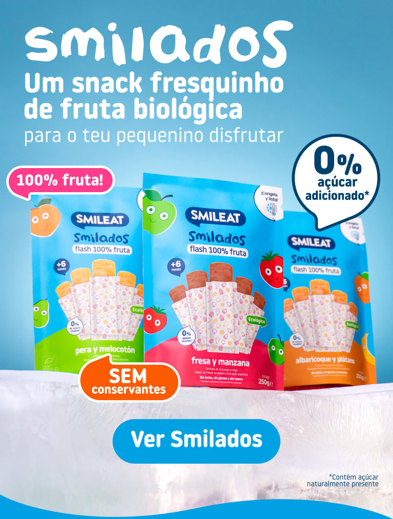 Smilados da SMILEAT, snack fresquinho de fruta biológica com 100% fruta para bebés e crianças