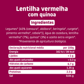 Boiões de PE-DA-CI-NHOS lentilha vermelha com quinoa