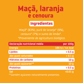 Boião de maçã, laranja e cenoura