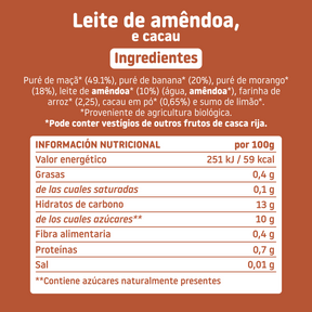 Pouch de bebida de amêndoa, cacau e morango