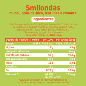 Smilondas de milho, grão-de-bico, lentilhas e cenoura